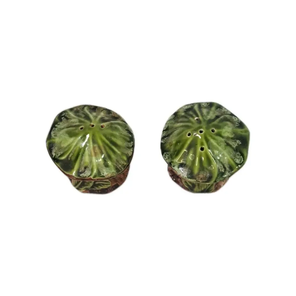 Vintage Mushroom Salt & Pepper Shakers Green Brown Fungi 2.5